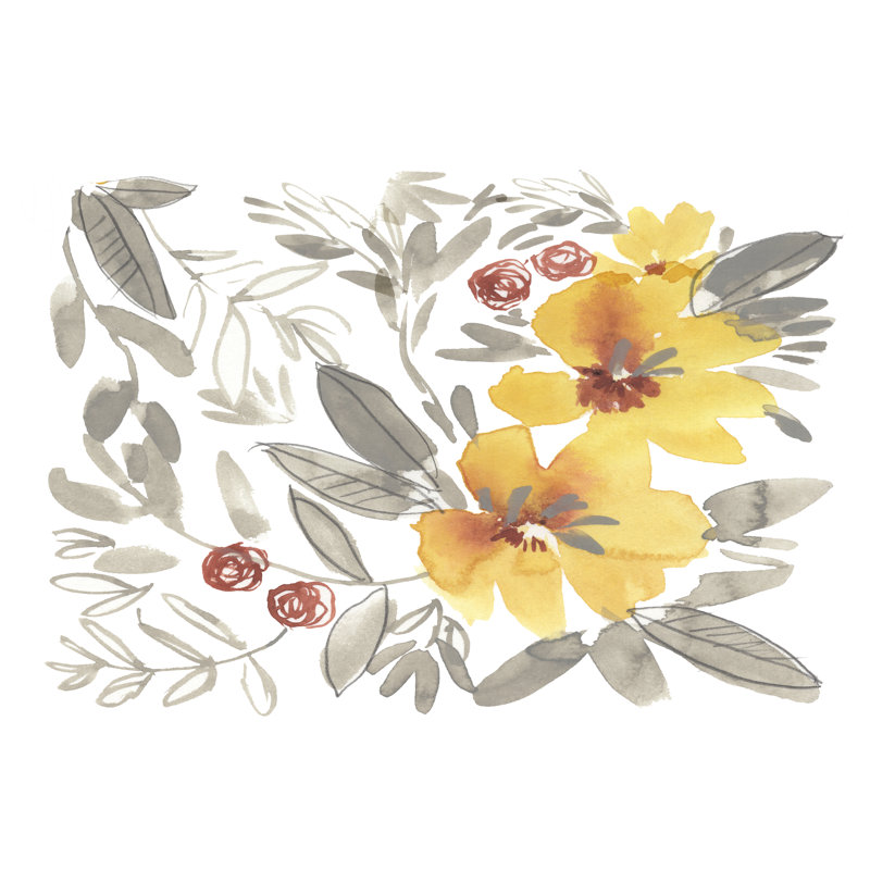 Golden Flower Composition II - Painting on Canvas, 81cm H x 122cm W, Wrapped Canvas