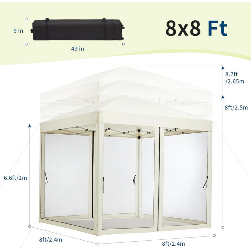 244×244cm Pop-Up Gazebo Screen Tent with 4-Sided Mosquito Netting, Side Mesh Screens, Waterproof & UV-Resistant Sun Shelter, Carry Bag, for Patio, Backyard, Lawn