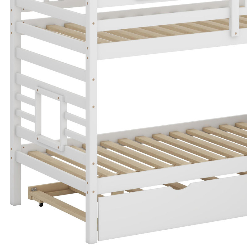 Lilith Kids Twin Over Twin Bunk Bed with Trundle, White