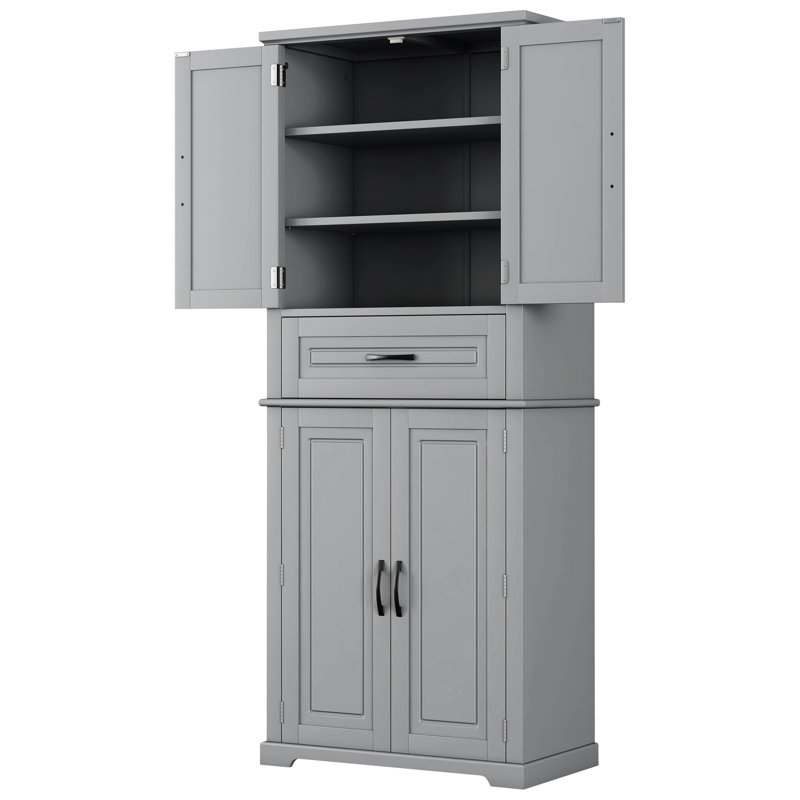 Armoire de salle de bain fonctionnelle grise avec tablette réglable et compartiment de rangement supplémentaire, Gris