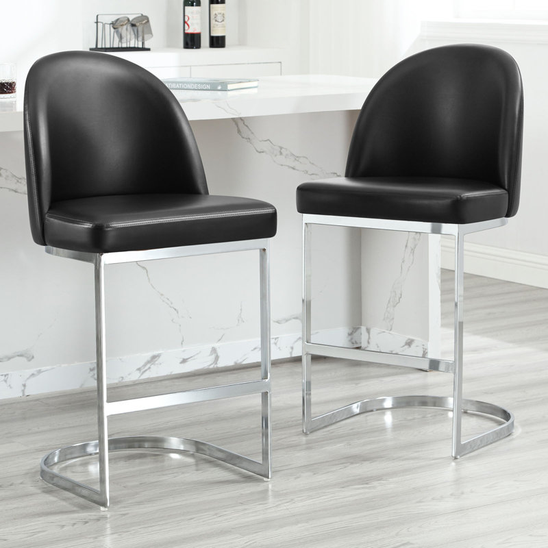 Upholstered Counter Stool with Metal Frame, Black
