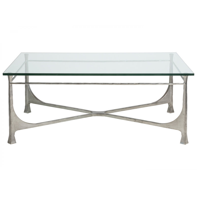 Bruno Transitional Handforged Silver Cocktail Table with Glass Top