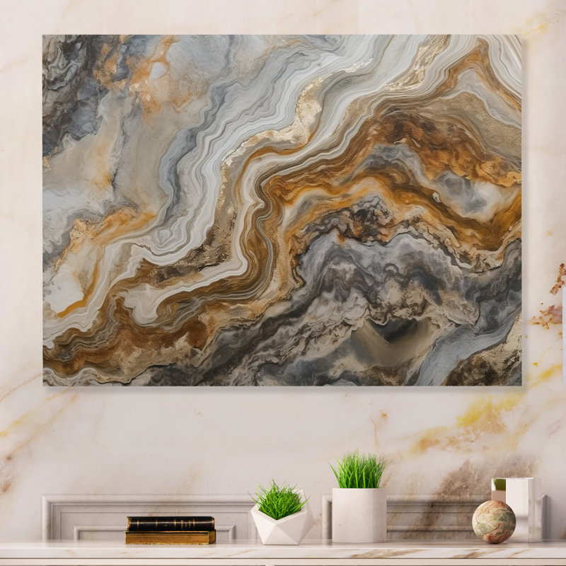 Bonnique or et gris A Marble Effect II sur impression métallique, H 24 po x l 32 po