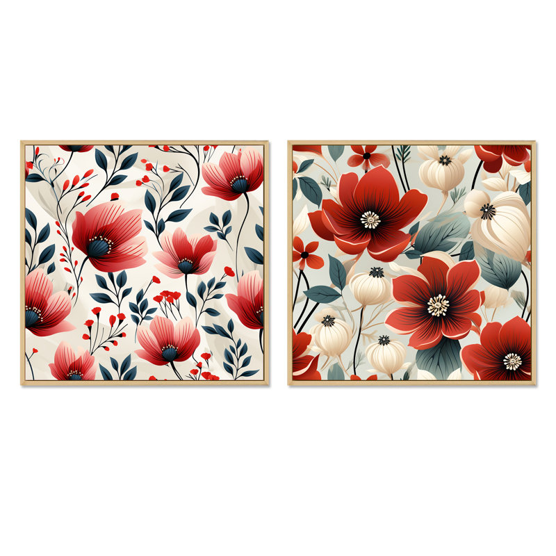 Davisboro - Ensemble de 2 collages carrés floraux, H 16 po x l 33 po, Cadre flottant brun