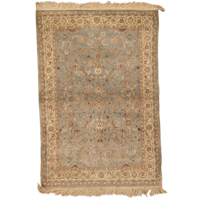 Tapis bleu clair et ivoire noué à la main de haute qualité