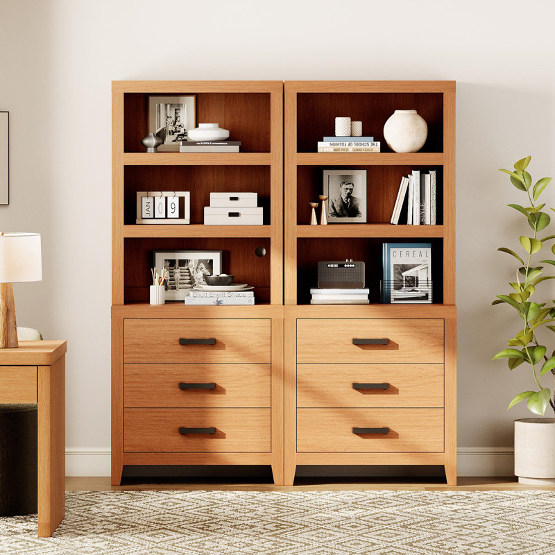 74" Tall Bookbookshelf, Large Farmhouse Bookcase With 3 Drawers Set Of 2, Wood Bookshelves Storage Cabinets For Living Room, Home Office, Library