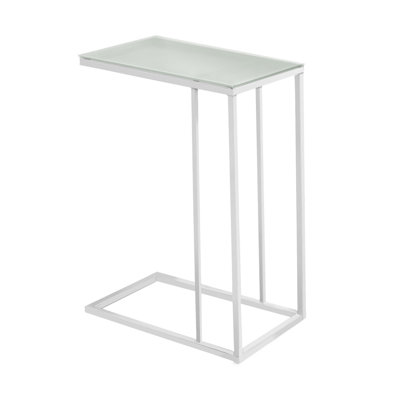 Zoey Accent Side End Table, 18 Inch Glass Top, C Shaped  Metal