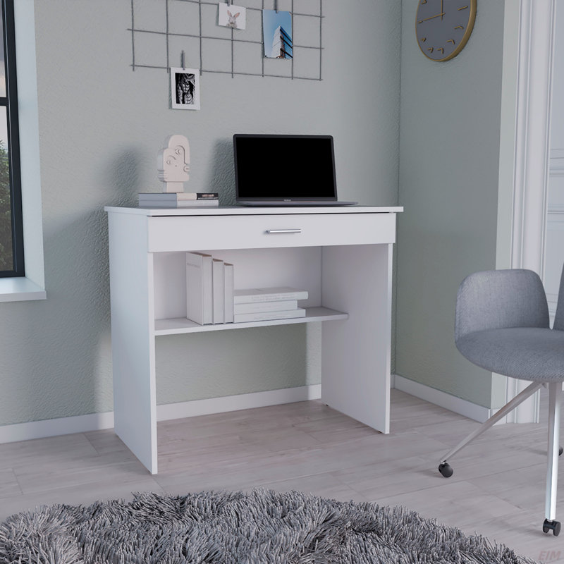 Bureau de rangement avec tiroir et tablette, Blanc