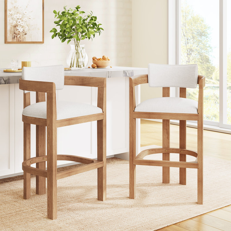 Laurentides 30" Seat Height Upholstered Bar Stools With Rubberwood Frame, Walnut