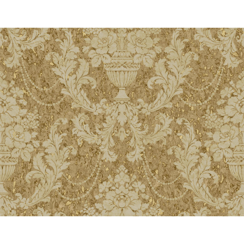 Papier peint imitation damas métallique non imbibé Seabrook Designs, Doré