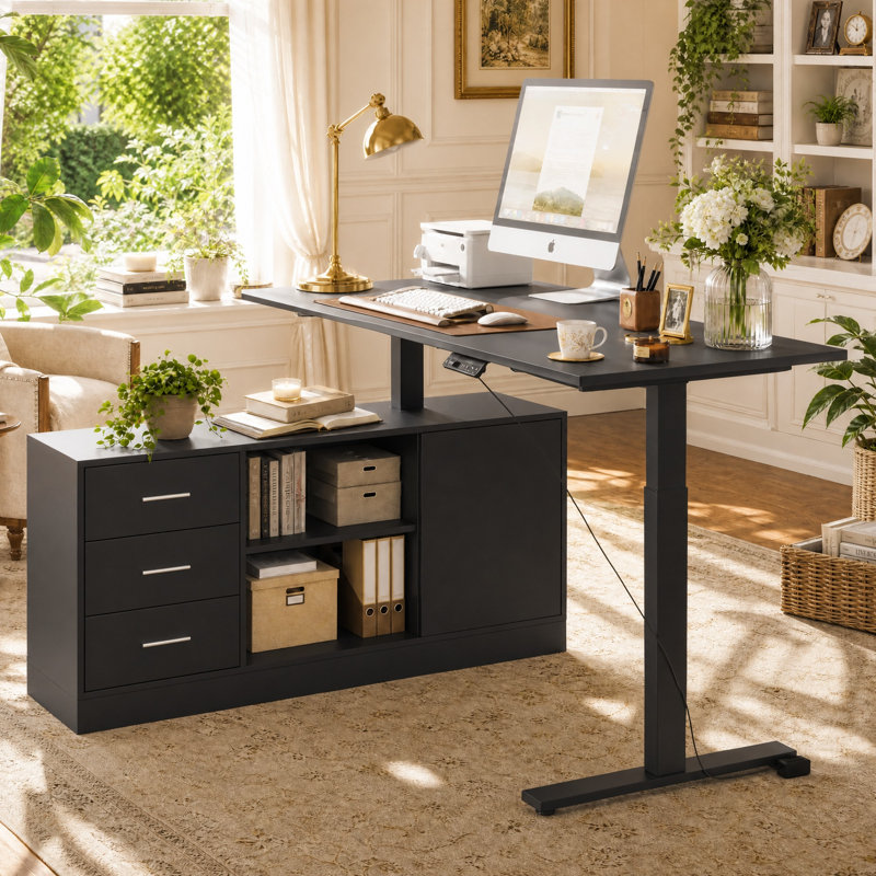 Ergonomic Home Office Sit Stand Up Desk With Memory Preset Controller, Black