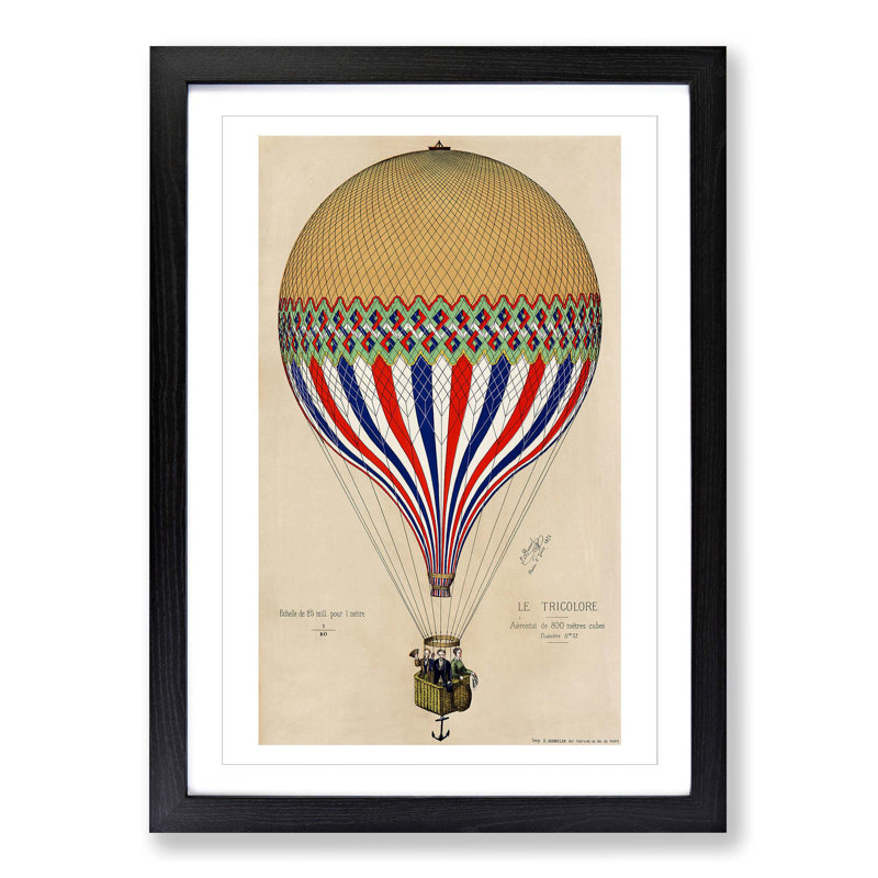 Hot Air Balloon in France - Picture Frame Painting Print on MDF, Black Framed, 48cm H x 36cm W x 2cm D