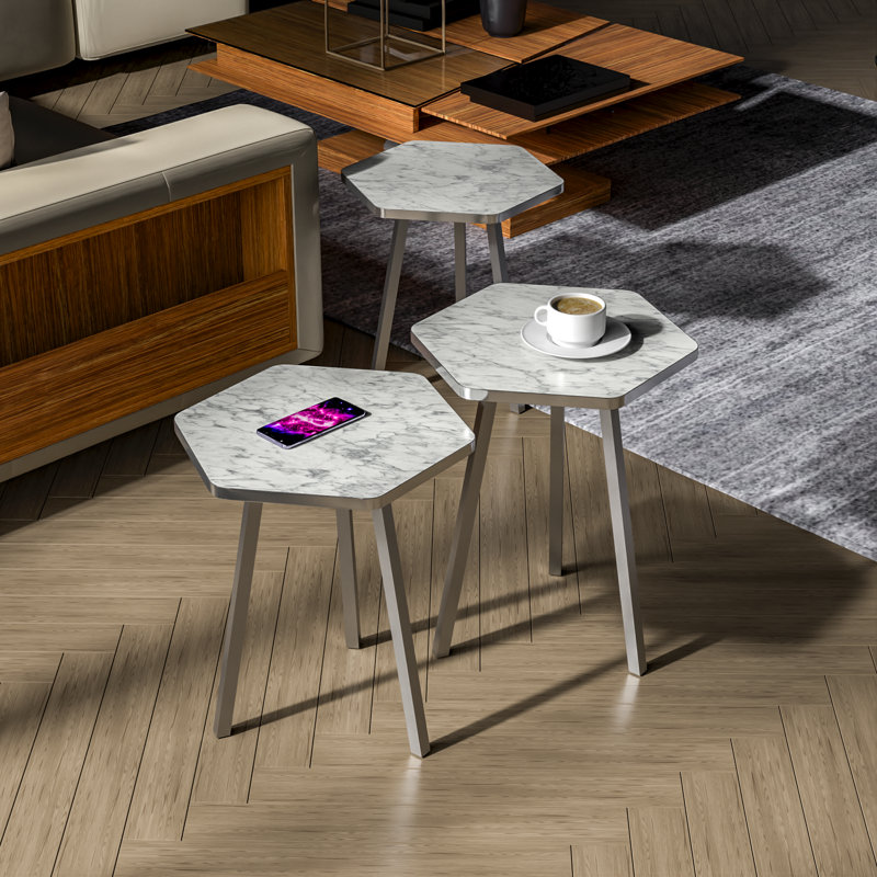 Ensemble de tables de bout Irsah, Blanc, Argent