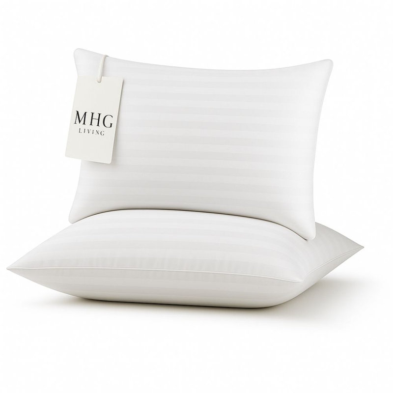 MHG Living Ultra Striped Pillow – Breathable Microfibre Cover Bed Pillows, 2, Medium Firm