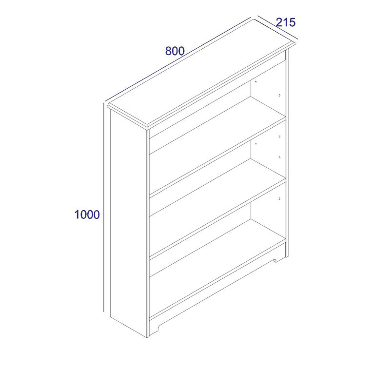 Bookcase, 3 Shelf Bookcase, Soft White Painted and Oak Veneer Effect Top, 100 cm H x 80 cm W x 21.5 cm D