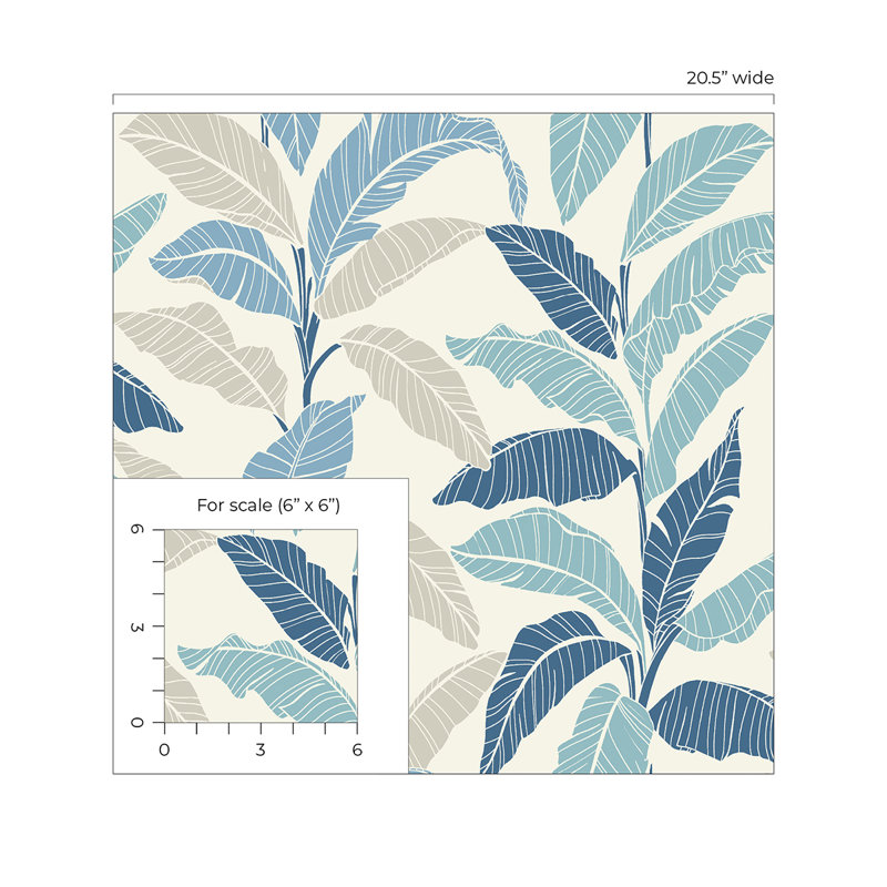 Tommy Bahama Leafy Palm 18' L x 20.5" W Peel and Stick Wallpaper Roll, Blue