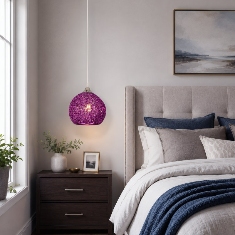 Luminaire suspendu en forme de globe en fil d'aluminium à tête simple pour îlot de cuisine avec ampoule, Purple