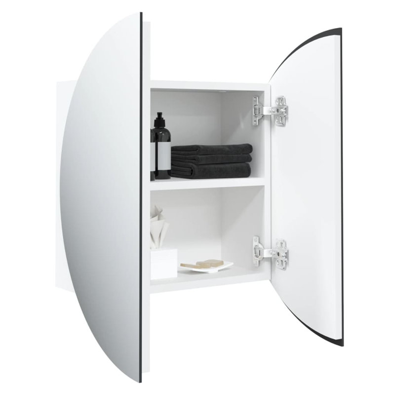 Latitude Run® Bathroom Cabinet With Round Mirror&LED Black 18.5"X18.5"X6.9", Blanc, 18.5" x 18.5" x 6.9"