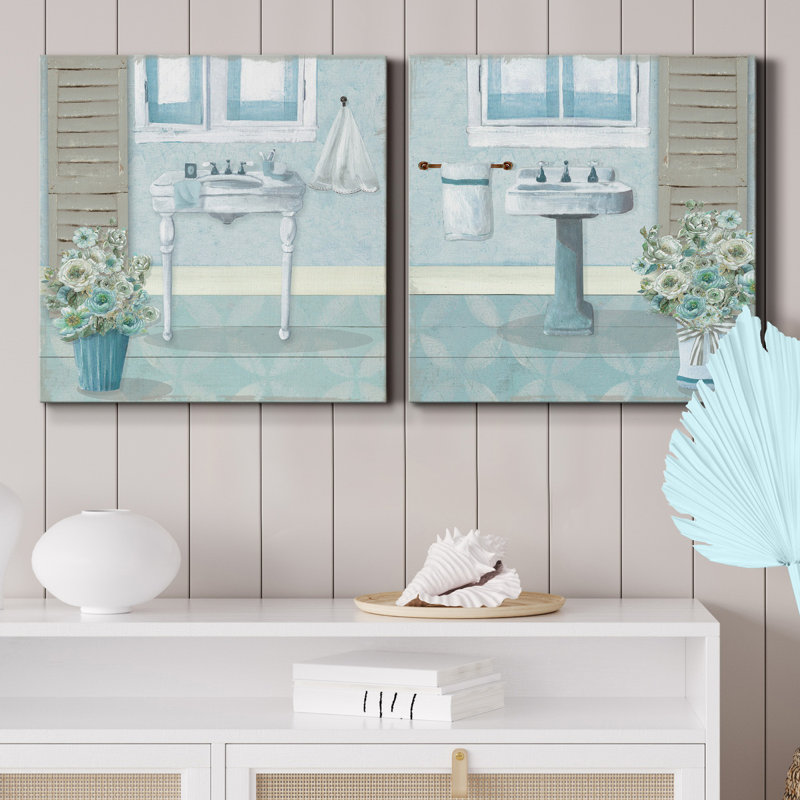 «Teal Sink I», ensemble de 2 reproductions d'art sur toile tendue, H 10 po x l 10 po x P 1,25 po