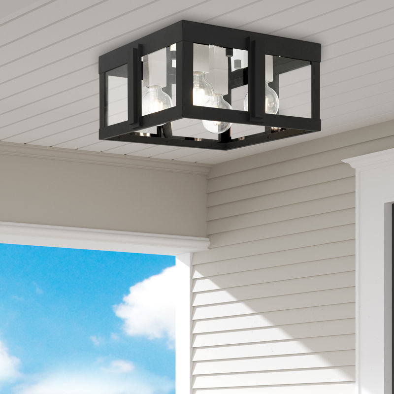 Ikeisha 15.5'' W 4 - Bulb Outdoor Semi Flush Mount, Black