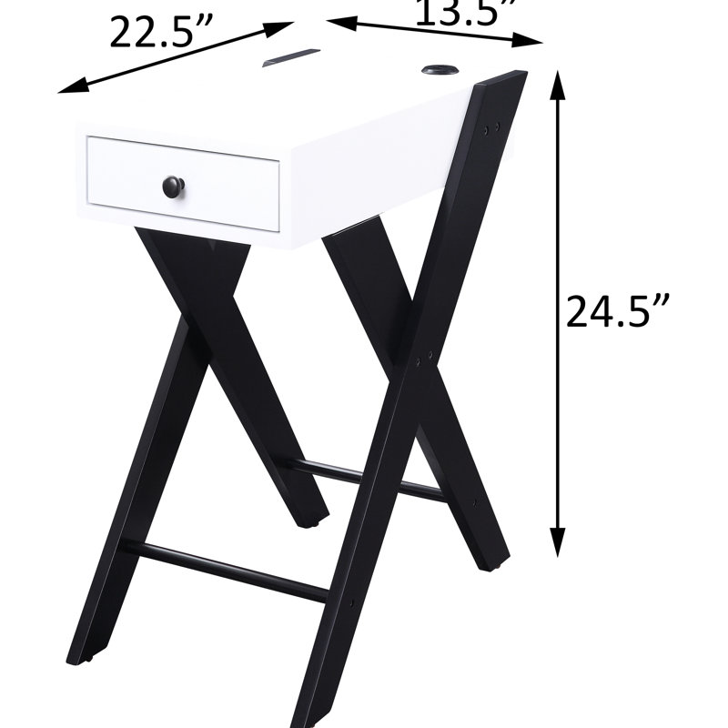 Table d'appoint rectangulaire avec tiroir et - Design blanc noir élégant et pratique