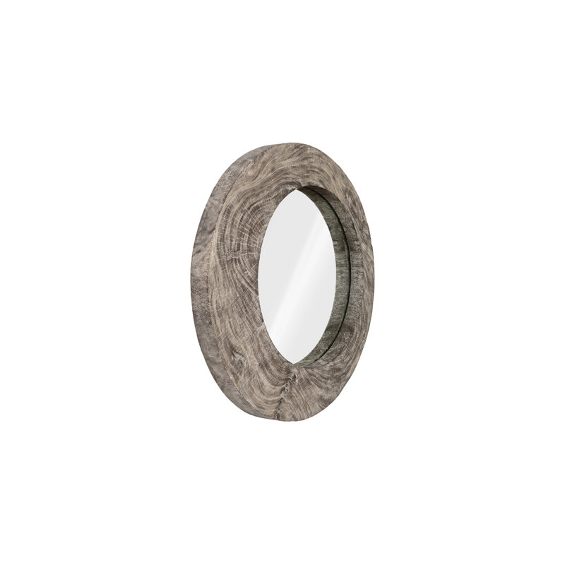 Gray Round Wood Transitional Wall Mirror