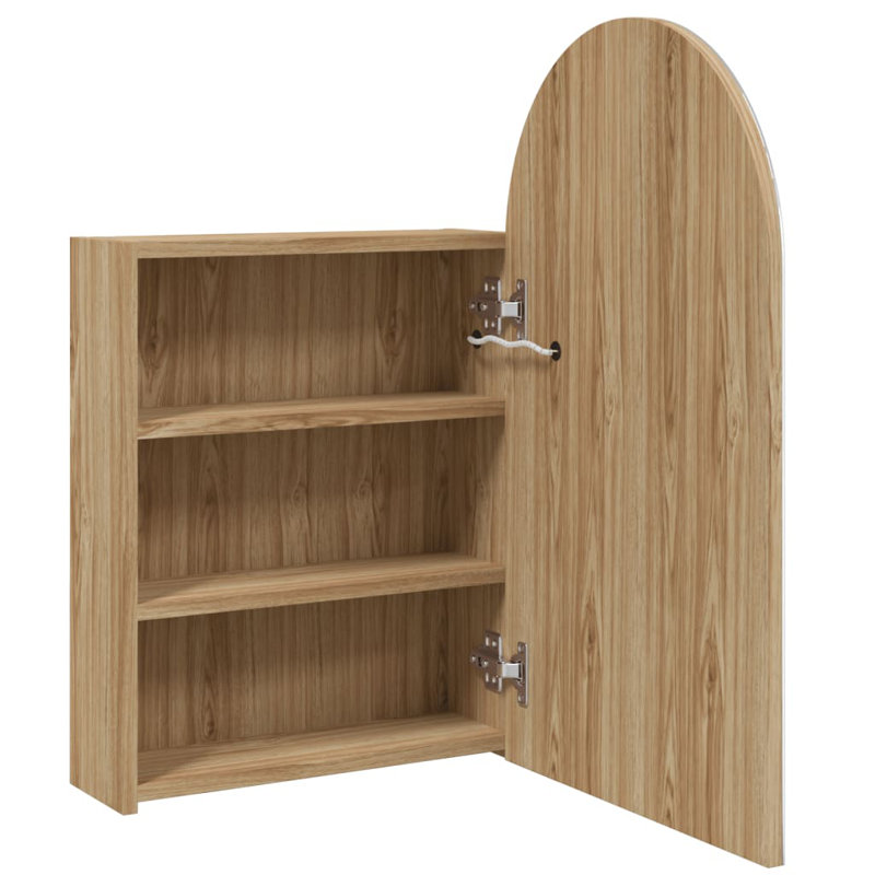 Adiza 419.86 mm W 699.77 mm H Framed Mirrored Bathroom Cabinets Shelves, Arched Oak