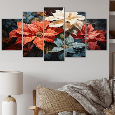 Poinsettia Flower Fusion - salon d'art mural floral - 5 panneaux