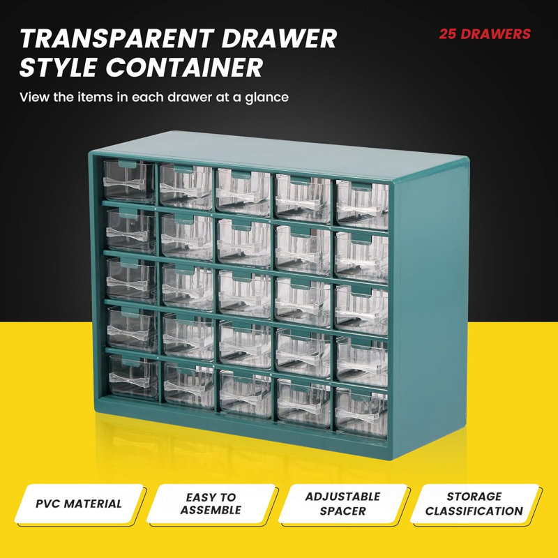 25 Grids Drawer Parts Cabinet Hardware Storage Organizer Plastic Drawer Storage for Hardware Crafts, Small Parts, Nuts, Bolts