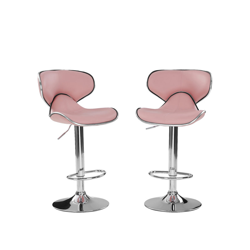 Sophie Swivel Upholstered Adjustable Height Counter Stool with Metal Frame, Chrome/Pink