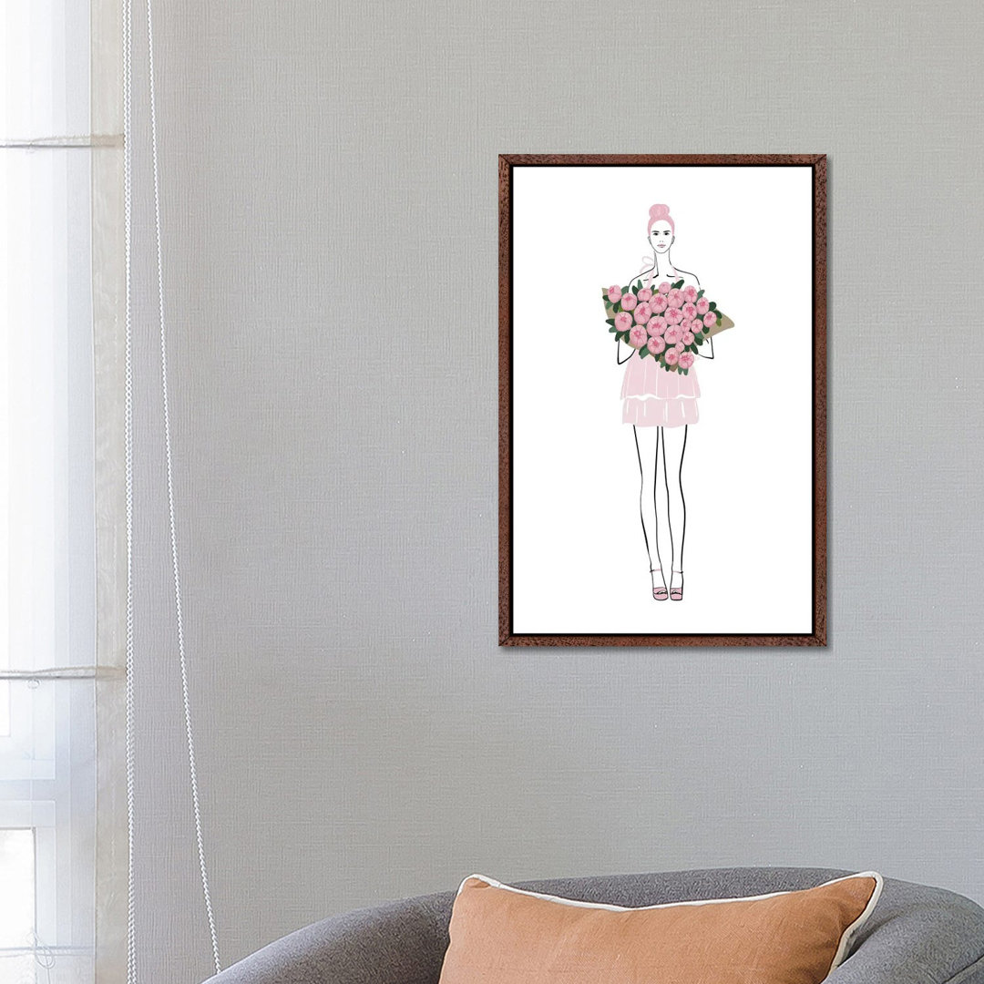 Rosa Pfingstrose MÃ¤dchen Mode Illustration von Blursbyai - Galerie-verpackt Leinwand GiclÃ©e