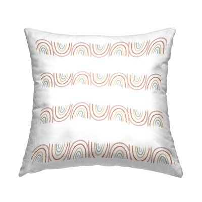 Wavy Whimsical Rainbow Alternating White Stripes Printed Throw Pillow Design By Daphne Polselli