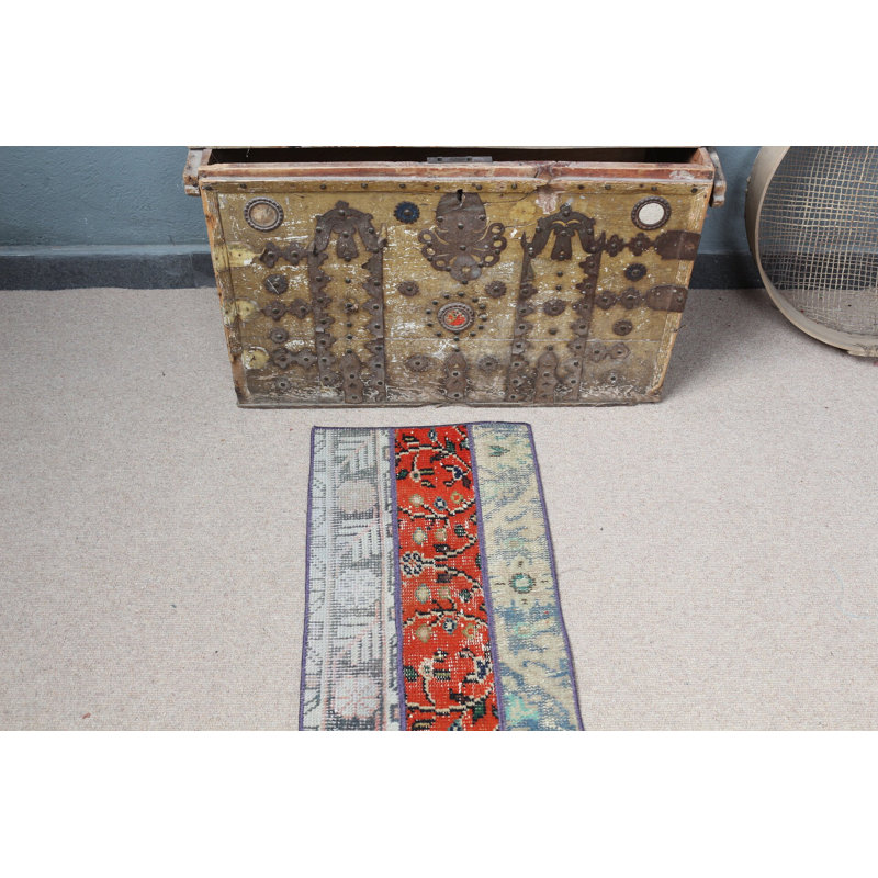 Tapis turc rétro vintage en patchwork idéal pour les tapis de porte en laine rouge