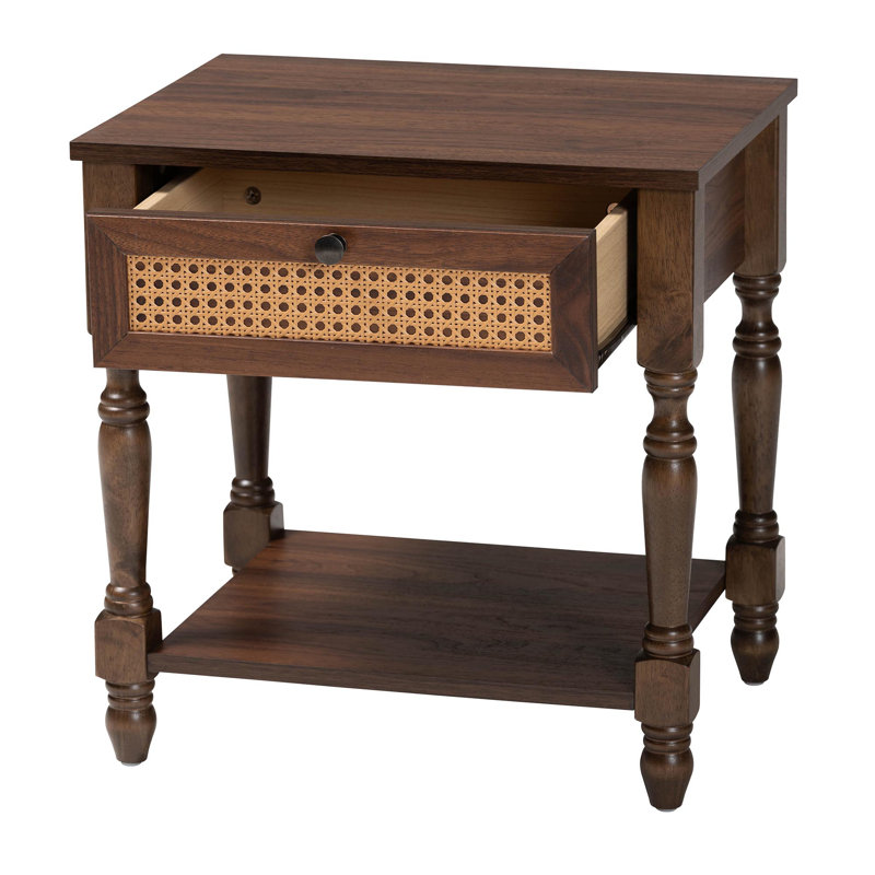 Table de chevet transitionnelle brune avec rotin Baxton Studio Giovanna
