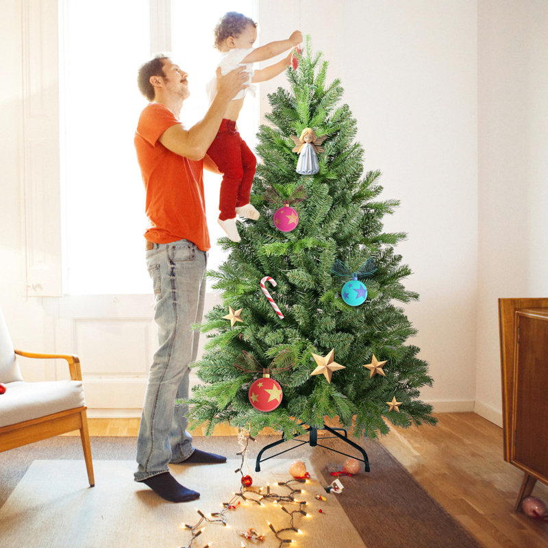 Arbre de Noël de 6 pi avec 1032 pointes Pe +, branches articulées pour un assemblage rapide, support en métal robuste, arrangement rapide de la branche de centre de table, décoration classique