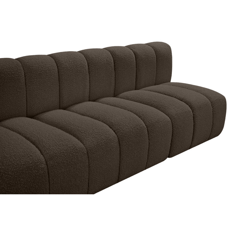 Hygerta Upholstered Curved Sectional Reversible, Brown Boucle Fabric