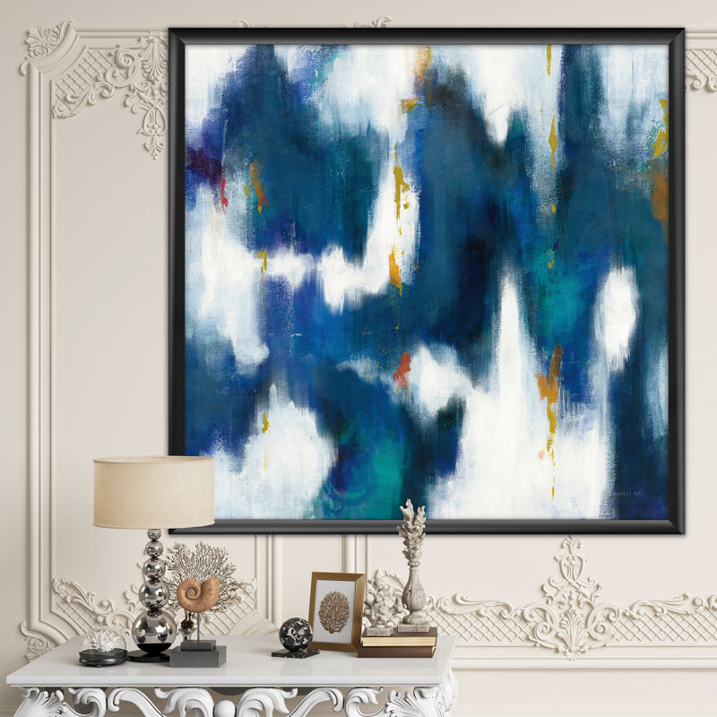 « blue glam texture ii », reproduction d’art sur toile, H 16 po x l 16 po x P 1 po, Cadre noir