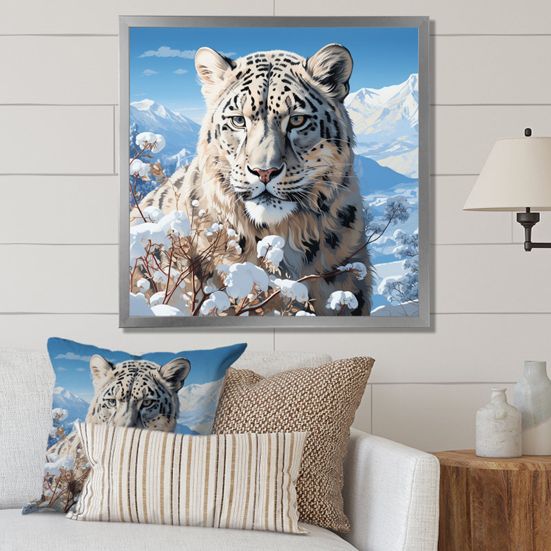 Tigre blanc en hiver V - impression, H 36 po x l 36 po x P 1,5 po, Cadre photo argenté