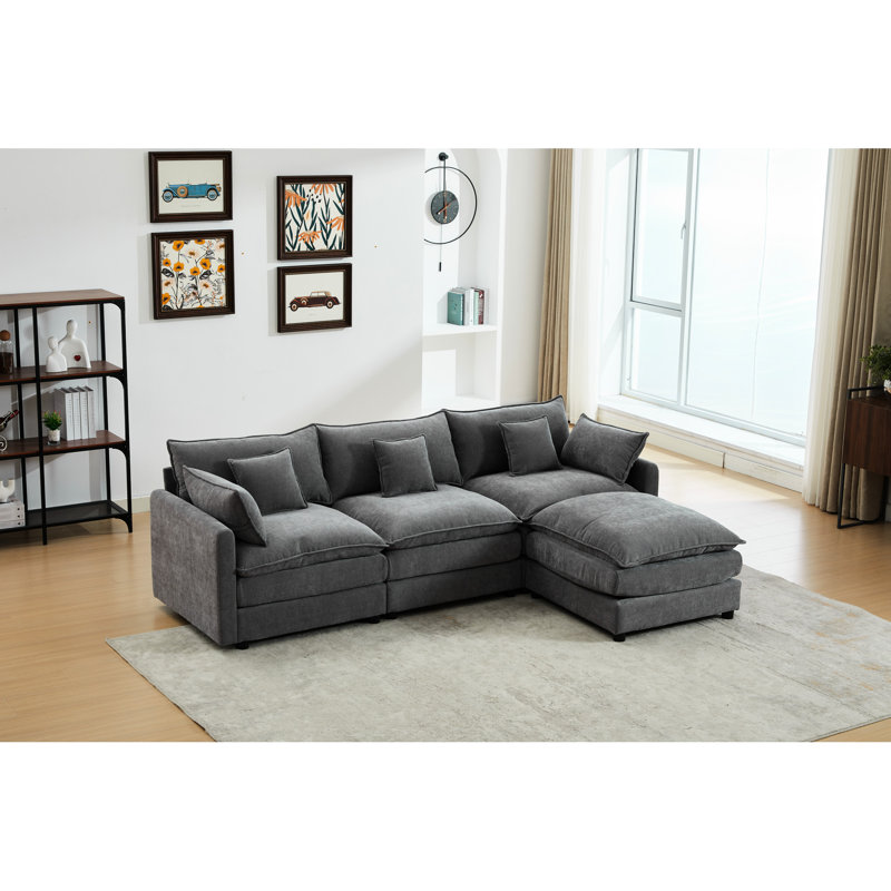 Housse de protection flexible en chenille gris Relax 3 With, en forme de L moderne