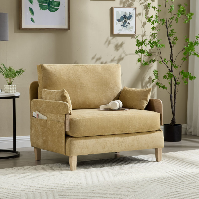 Chenille Upholstered Convertible Chair, Mustard Yellow