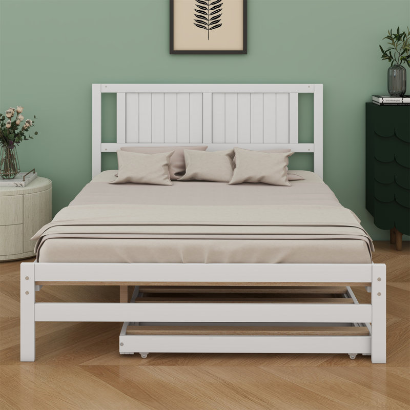 Lit plateforme avec lit gigogne réglable, Blanc
