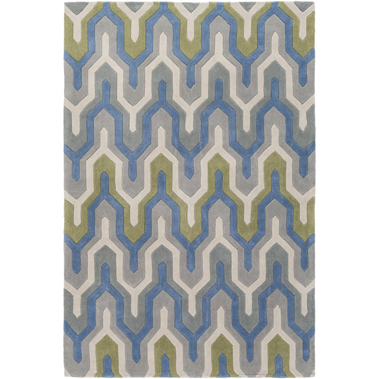 Conroy Geometric Handmade Tufted Ivory/Gray/Green Area Rug
