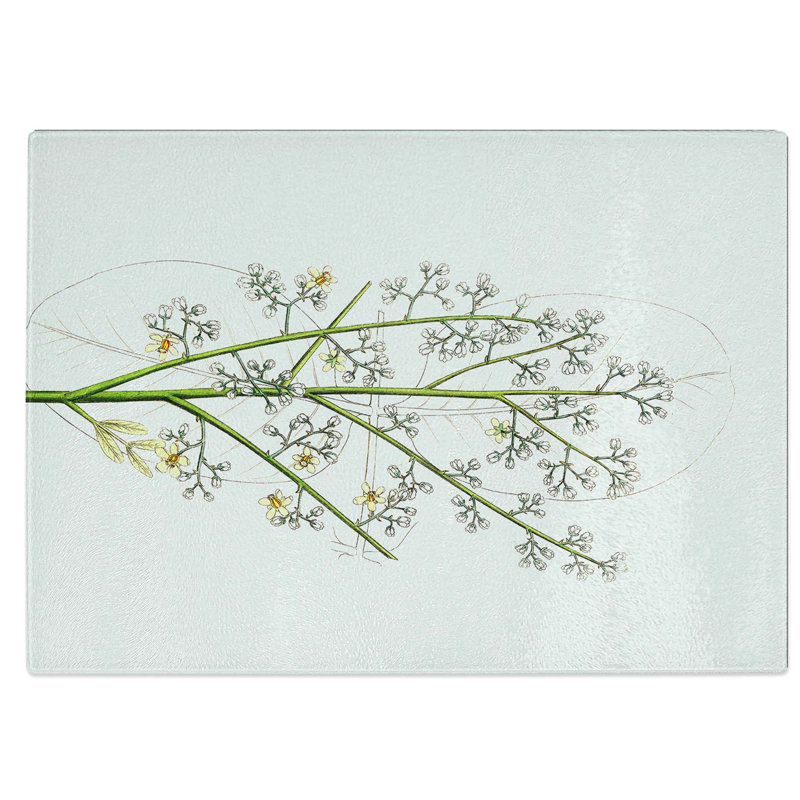 Glass Mahogany Tree Flowers Illustration Chopping Board, 39 cm W x 28.5 cm L