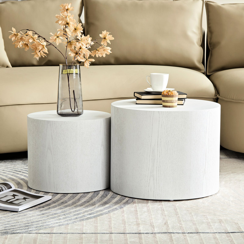 Table d'appoint de 2 pièces en placage de chêne blanc, idéale pour le salon et l'utilisation de café, de chêne et de noyer