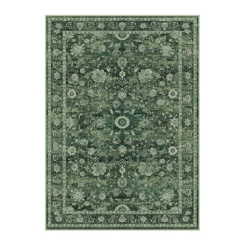 Patty Oriental Green Vintage Area Rug With Non-Slip Backing, Rectangle 5' x 7'