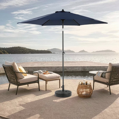 Parasol de patio extérieur 9 pi avec parasol à bouton-poussoir et manivelle, parasol de marché 6 baleines robustes, terrasse, cour, piscine (base non incluse)