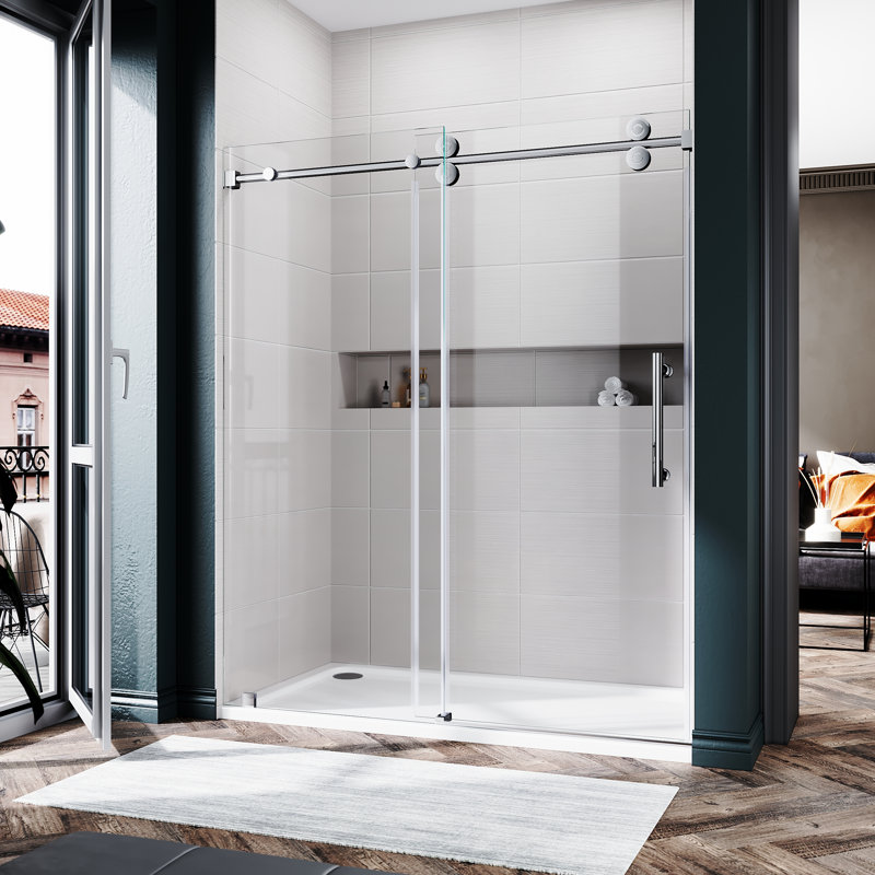 50" - 55" W x 76" H Single Sliding Frameless Shower Door, Chrome