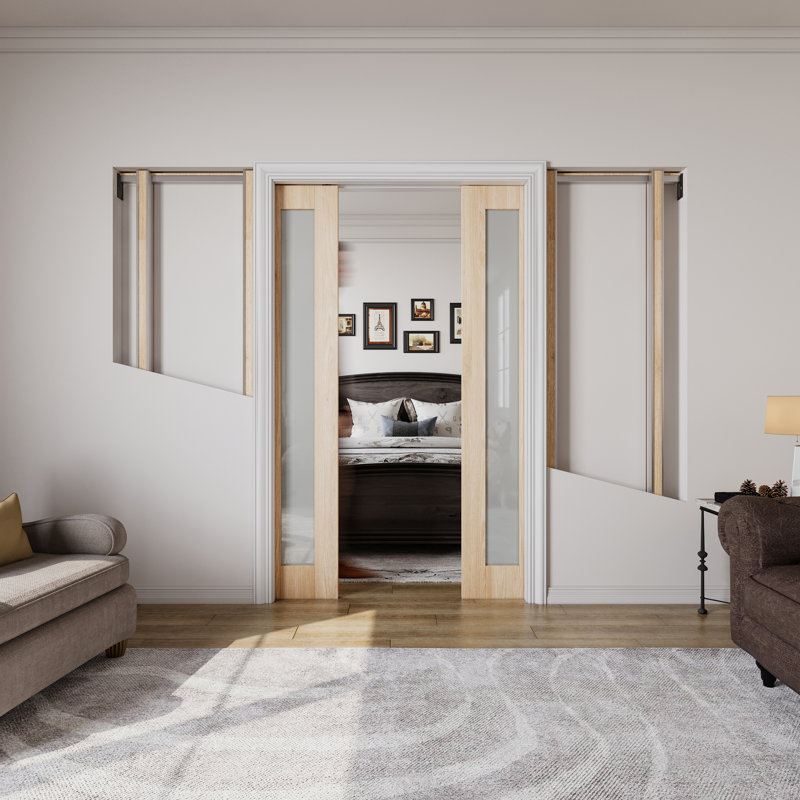 Porte coulissante double en pin 1-Lite, 36 po x 80 po