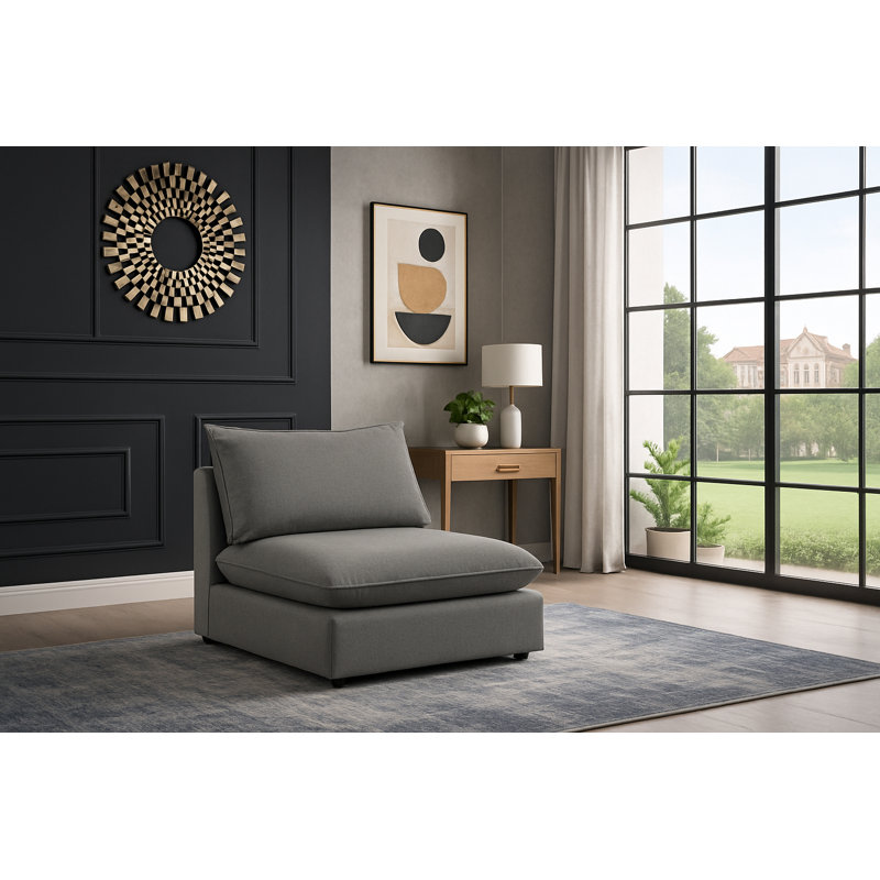 Lin durable sans accoudoirs Tupman Beige, Tissu gris texturé en lin
