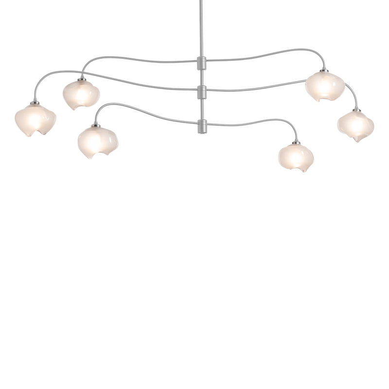 Ume 6 - Light Unique Tiered Chandelier, Vintage Platinum, Frosted Glass, Long: 29.6" to 74.6"